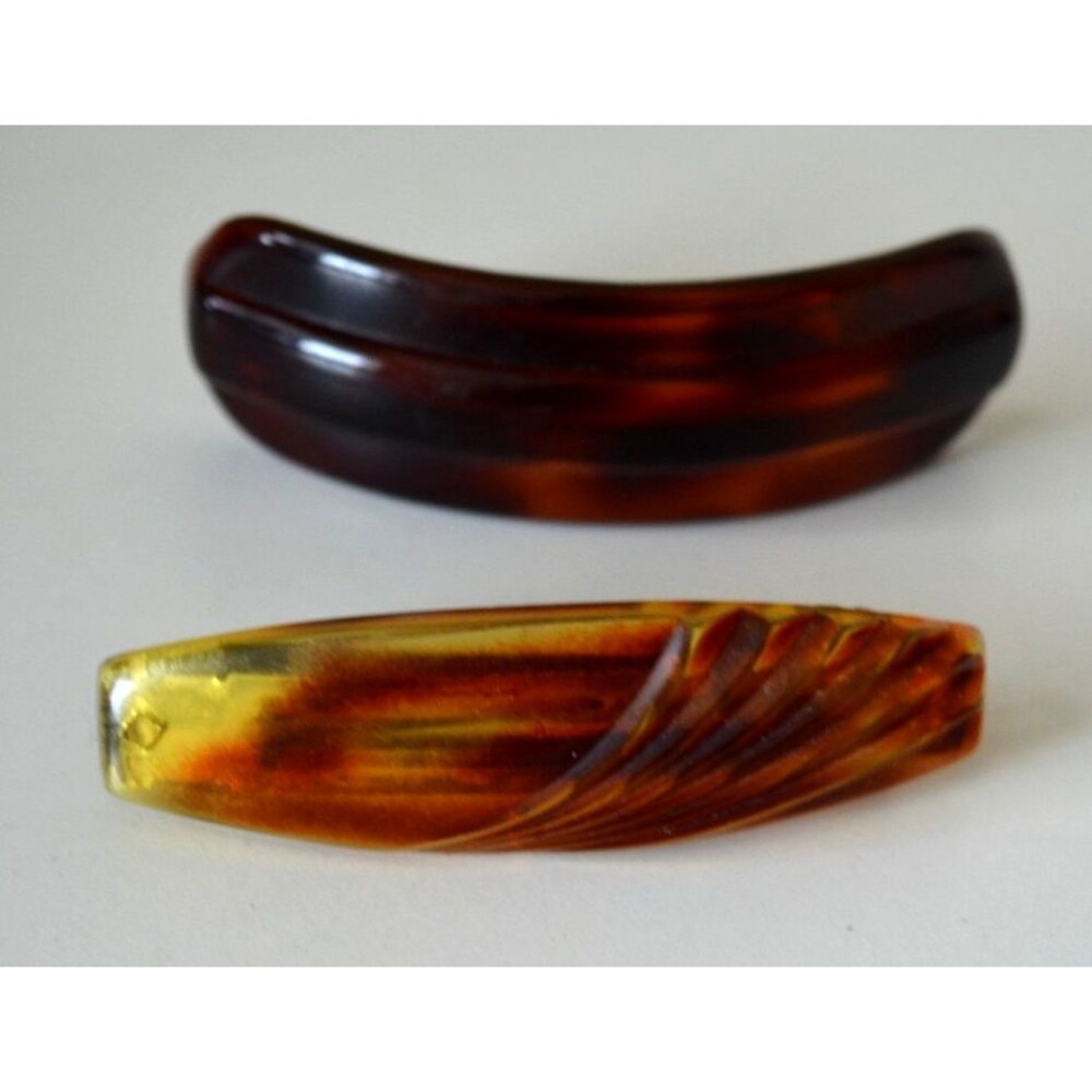 Lot Of 2 Vintage French Faux Tortoise Shell Hair Clips Barrettes Made In France